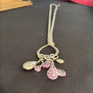Elegant Silver and Pink Pendant Necklace.Long .